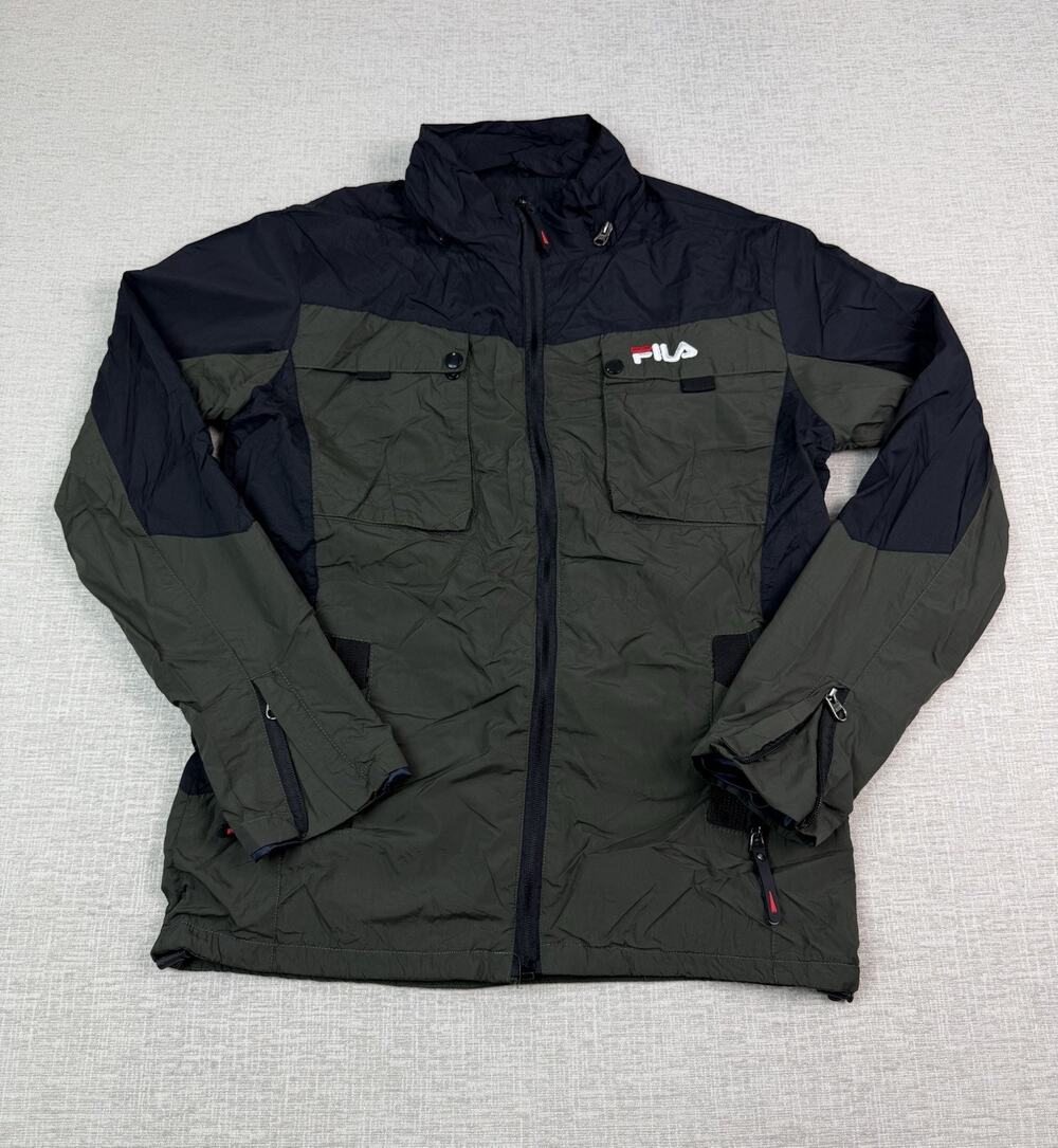 Vintage FILA Jacket Men’s Medium Black Green Colorblock Utility Windbreaker